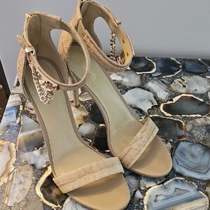 Michael Kors Textured Tan Ankle Strap Heels